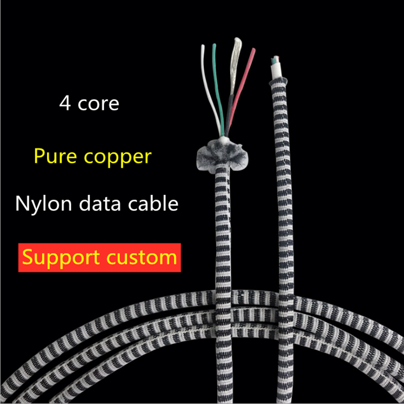 Mobiltelefondatakabel kabel kabel kabel 4 kärnstreck flätad tråd av ren kopparkonduktör USBmikroladdningskabeln